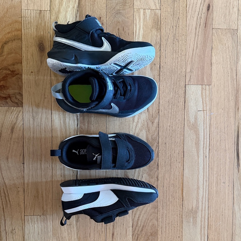 Puma and Nike Kids Black and White Sneakers 12.5